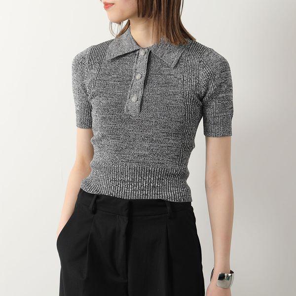 【美品】GANNI 半袖ニット バックリボン GANNI ガニー 半袖 ニット Melange Rib Short Sleeve Polo K2111