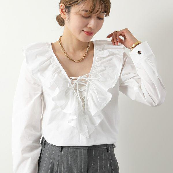 GANNI ガニー ブラウス Cotton Poplin Ruffle V-neck Blouse GANNI ガニー ブラウス Cotton Poplin Ruffle V-neck Blouse