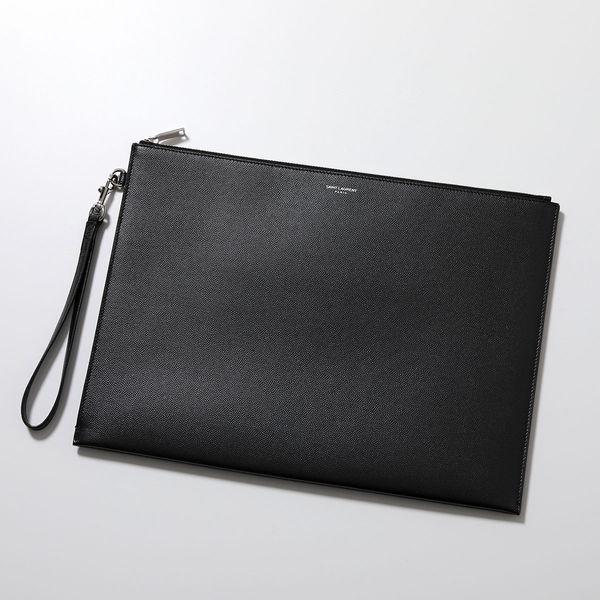 SAINT LAURENT クラッチバッグ エンボスロゴ レザー 黒