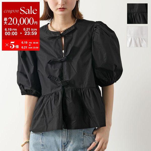 GANNI ラッフルパフスリーブシャツブラウス 黒 GANNI（ガニー） ブラウス Cotton Poplin Peplum Blouse F7364 6479