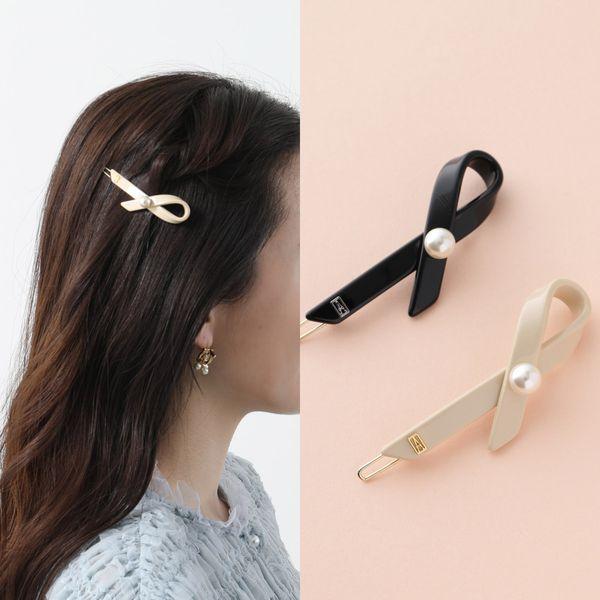 ALEXANDRE DE PARIS パールリボンヘアピン ALEXANDRE DE PARIS* Mクリップ リボン パール *Black/Beige