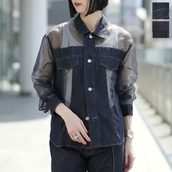 2点 set　margaux vintage　デニムプルオーバー シアーブラウス Munich（ミューニック） シャツ M261T37 レディース シアー デニム