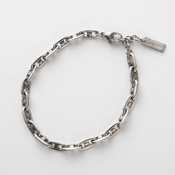 Saint Laurentカーブチェーンブレスレット Saint Laurent□メンズ タグ カーブチェーン レザーブレスレット