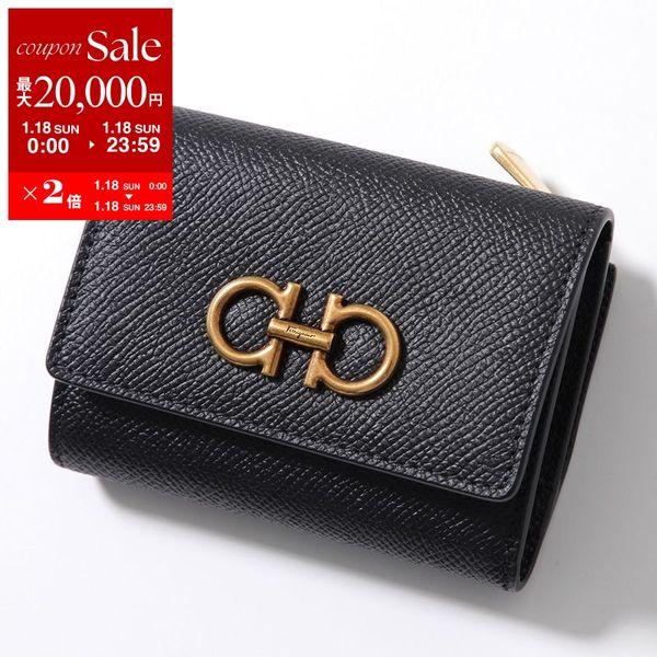 極美品✨　フェラガモ　ミニ財布　ガンチーニ　クロージャー　ブラック　金具 FERRAGAMO（フェラガモ） 財布 二つ折り財布 ミニ財布 ガンチーニ