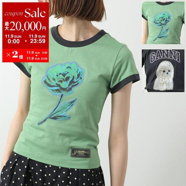 GANNI ガニー 半袖 Tシャツ Basic Cotton Jersey Peony Poodle