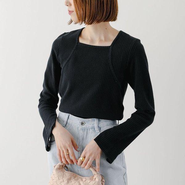 UN-SOPHIE アンソフィー カットソー Frill stripe square neck tops