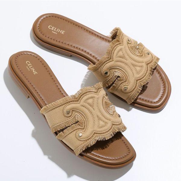 CELINE ブラウン フラワーサンダル Celine Vintage Brown Flower Stitched Sandal Heels (US 8.5