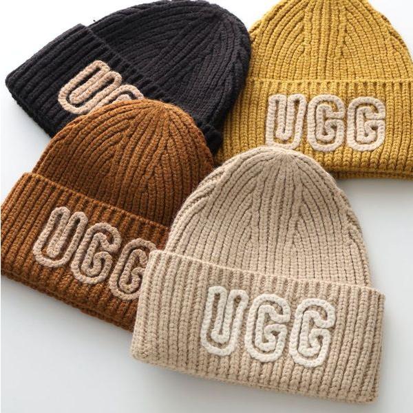 UGG アグ ニット帽 W CHUNKY CRAFTED RIB BEANIE 102345 レディース ウールブレンド リブ ロゴ ビーニー ニットキャップ 帽子 カラー4色  チャンキー クラフテッド リブ ビーニー /【2025年秋冬新作】