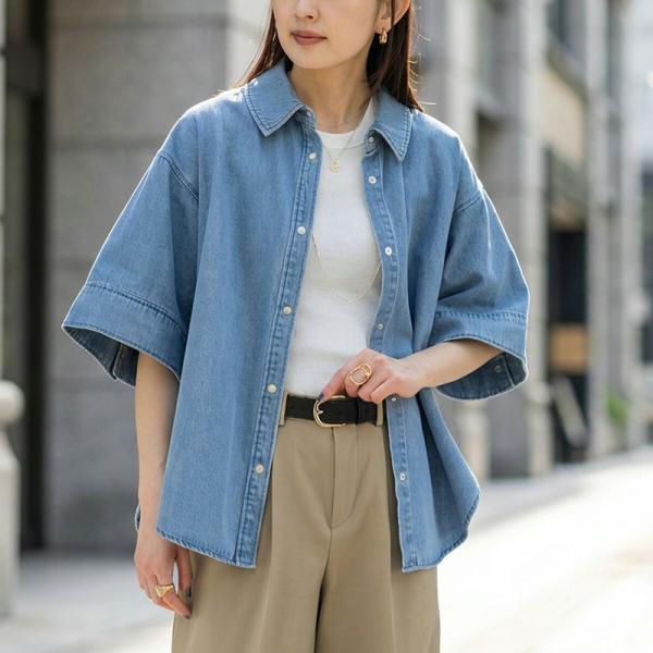 HERENCIA（ヘレンチア） デニムシャツ Denim Short Sleeve Blouse