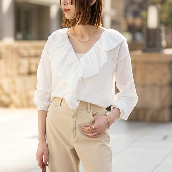 ランバンコレクション　フリルラッフル　ブラウス　シルク混 トップス40 新品 フリルシフォンブラウス | LANVIN COLLECTION (Women)/ランバン