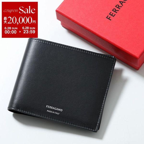 新品未使用 Salvatore Ferragamo 黒 青 二つ折り財布 レザー FERRAGAMO（フェラガモ） 二つ折り財布 66 1328 770093 メンズ レザー