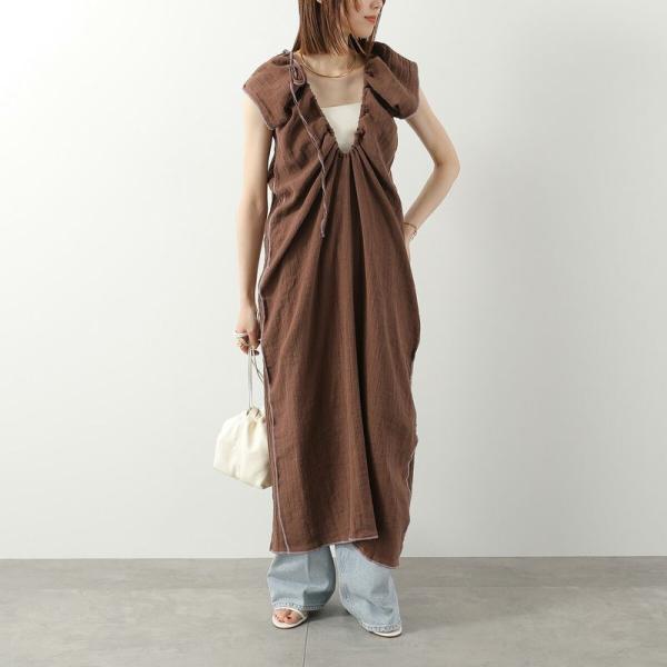 マックスマーラ リネン ロングワンピース バンドカラー ギャザー フレア 40 BASERANGE（ベースレンジ） ワンピース MAX DRESS DRMA CL レディース