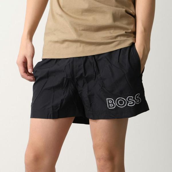 HUGO BOSS BEACH ヒューゴボス スイムショーツ Mooneye 50469280 メンズ アウトラインロゴ プリント ショート丈 005 BLACK