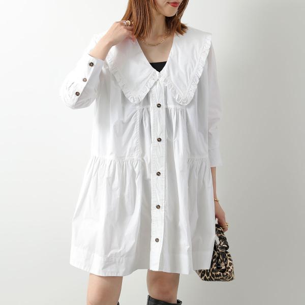 【Ganni】Sweeneyパッチワークドレス 38 Vネック コットン GANNI（ガニー） ワンピース Mini Shirt Dress F8634 レディース
