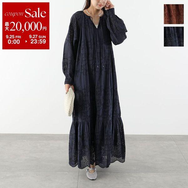 ne Quittez pas ヌキテパ ワンピース Cotton Voile Lupina Cifre Long Sleeve Dress 010461WP4 レディース レース 刺繍 ロング丈 ドレス 長袖