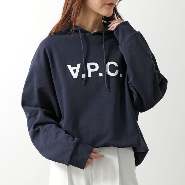 APC A.P.C. アーペーセー パーカー Milo ミロ COFDX H27833 レディース プルオーバー フーディー スウェット 長袖 フロッキープリント ロゴ IAK/DARK-NAVY