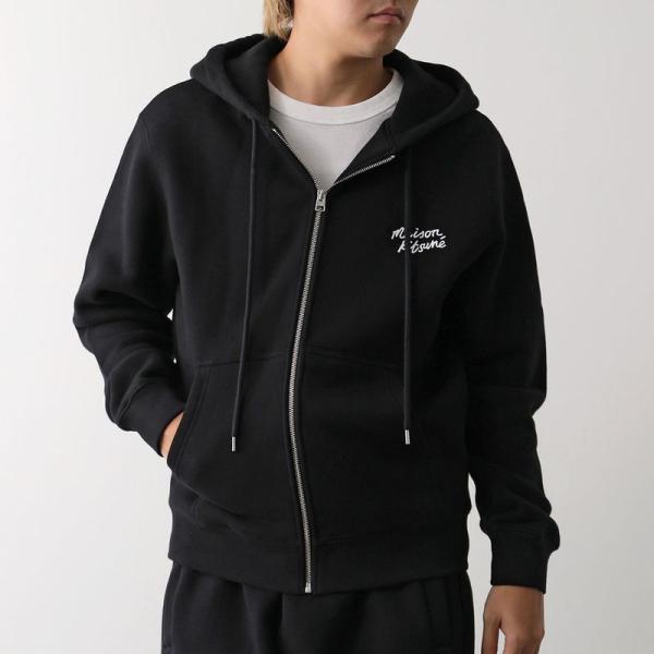 MAISON KITSUNE メゾンキツネ パーカー NM00703 KM0307 メンズ ジップアップ ロゴ刺? 裏起毛 コットン セットアップ可能 B197/BLACK-WHITE