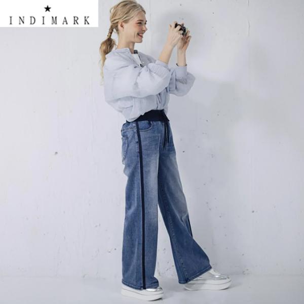 いよいよ入荷ショップ袋おまけ付 INDIMARK インディマーク サイドラインワイド ブルー WK001神デニム※サイズ交換OK 正規品