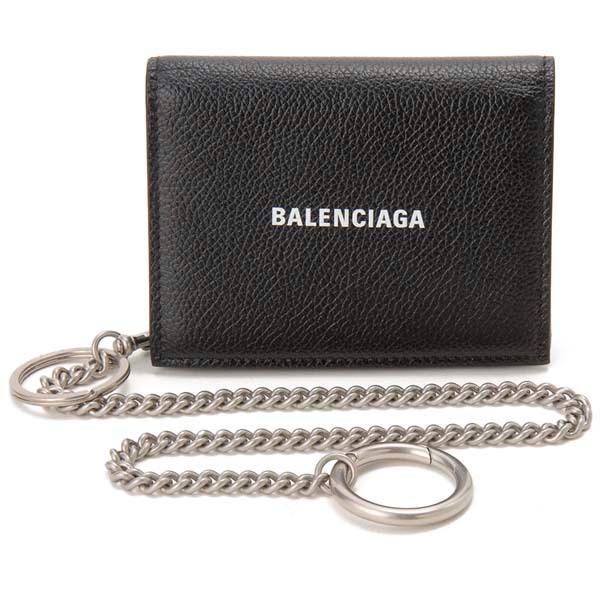 バレンシアガ BALENCIAGA 三つ折り財布 レディース ブラック 593807-1IZ43-1090 ンパクト チェーンウォレット ロゴ