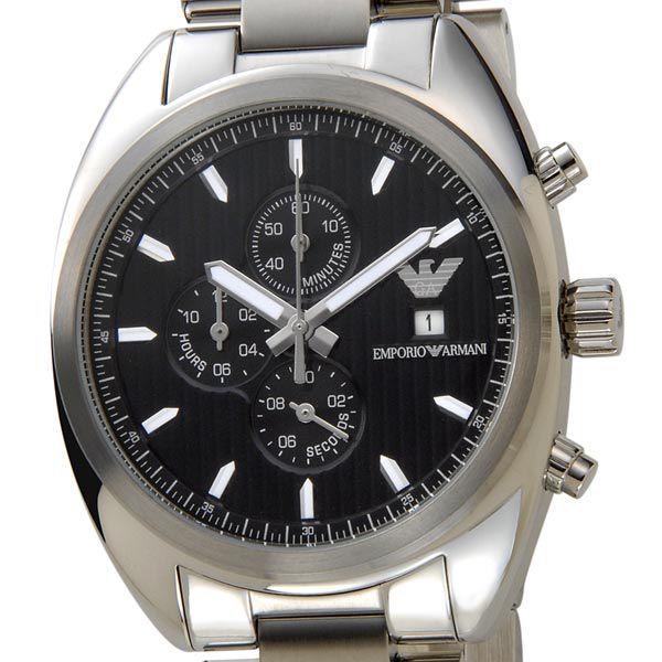 エンポリオアルマーニ 腕時計 クロノグラフ ブラック/シルバーブレス