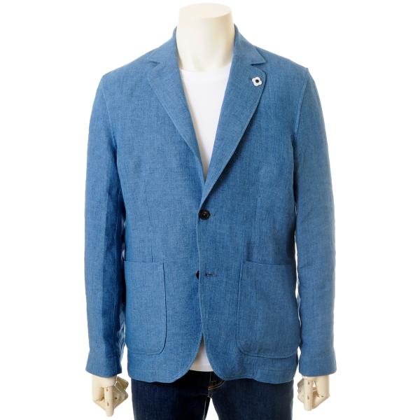 美品 LARDINI ソリッド ライトジャケット リネン100% ブルー S 美品 LARDINI ソリッド ライトジャケット リネン100% ブルー S