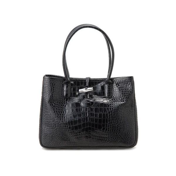 LONGCHAMP ロンシャン ロゾサティネ クロコダイル型押し トートバッグ 