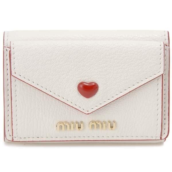 ミュウミュウ MIU MIU 三つ折り財布 レディース ホワイト 白 5MH021 2BC3 F0009 HEART MINI ハート ミニ