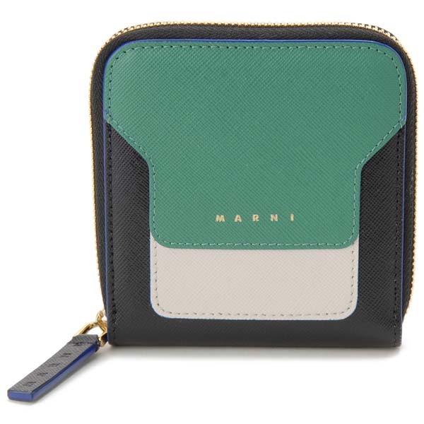 MARNI 二つ折り財布 ブラック/グリーン ブラック グリーン グレー レザー製二つ折りウォレット | Marni