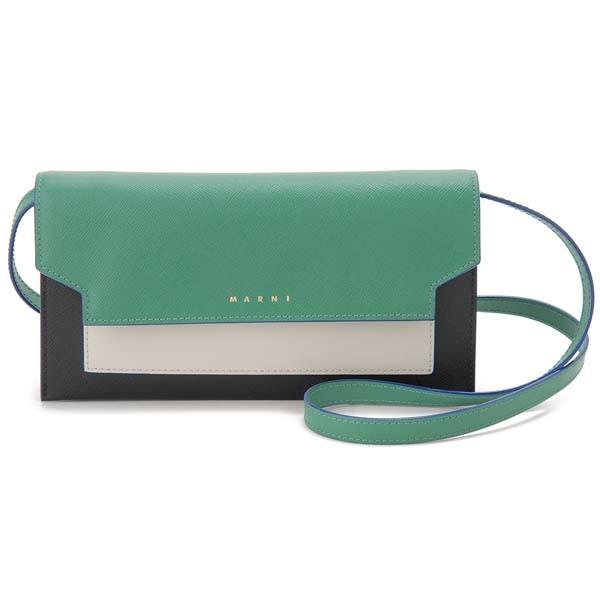 MARNI マルニ ショルダーバッグ 長財布 グリーン×ホワイト×ブラック 