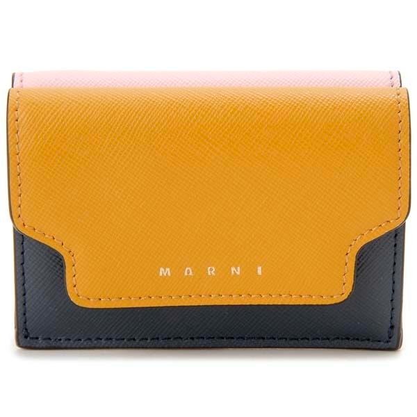 美品マルニ MARNI 三つ折り財布 レディース オレンジ×ネイビー×ピンク 美品マルニ MARNI 三つ折り財布 レディース オレンジ×ネイビー