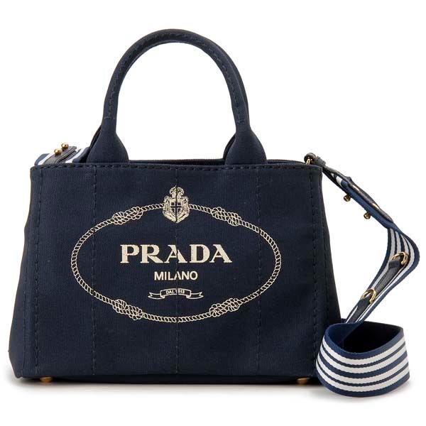 PRADA プラダ トートバッグ レディース ネイビー ブラック カナパ 