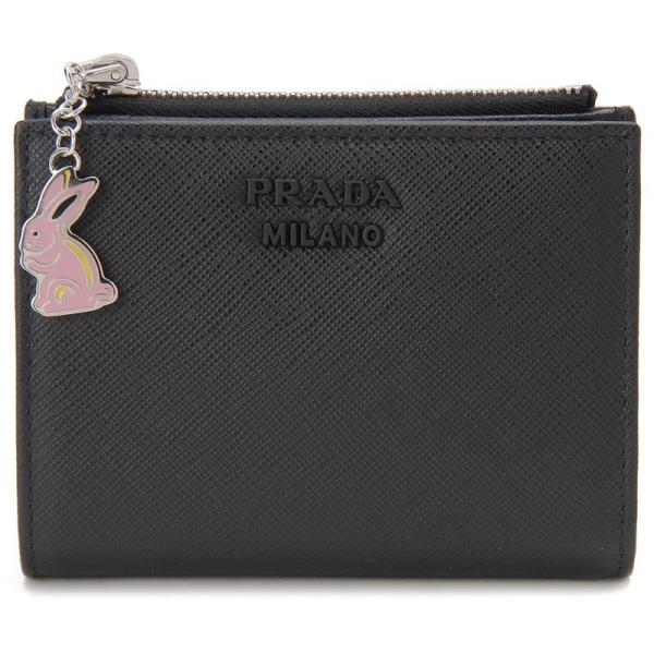 超美品☆PRADA サフィアーノ メタル 二つ折り財布 1ML023 ブラック PRADA プラダ 二つ折り財布 サフィアーノ SAFFIANO MERAL