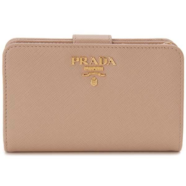 PRADAプラダサフィアーノ折財布二つ折りファスナーピンクベージュ