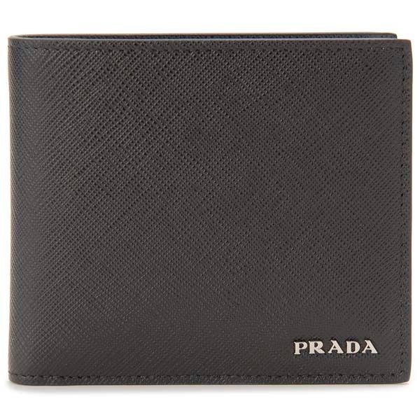 PRADA 二つ折り財布　ブラック　 サフィアーノ PRADA プラダ 二つ折り財布 メンズ ブラック 黒 2MO738 C5S