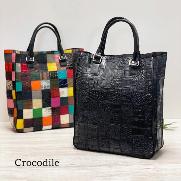 RODANIA ロダニア　クロコダイル　ワニ革　2way トートバッグ　本革 クロコダイル トートバッグ レディース 希少 パッチワーク ワニ革 本革