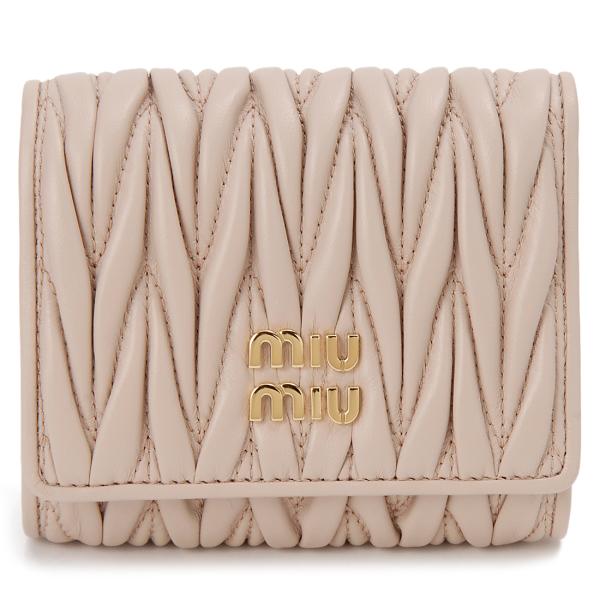 訳あり　　正面ロゴ右下に革はがれあり　MIU MIU ミュウミュウ 三つ折り財布 レディース ベージュ 5MH033 2FPP F0236 訳あり 正面ロゴ右下に革はがれあり MIU MIU ミュウミュウ 三つ折り