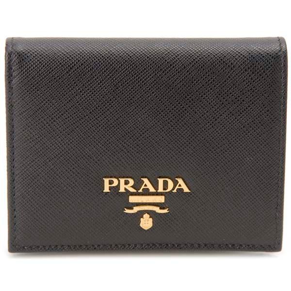 PRADA 訳あり 内側革ヨレ プラダ 二つ折り財布 レディース ブラック 黒  