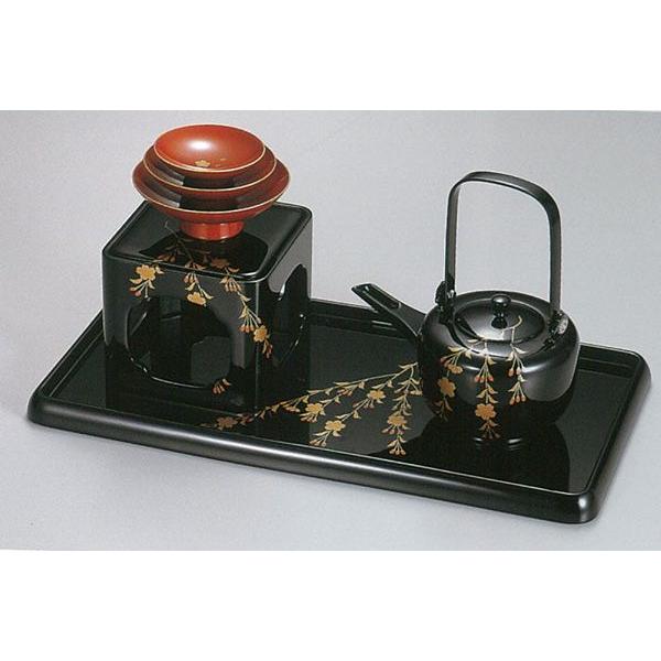 越前漆器4111-5 しだれ桜花 屠蘇器セット 屠蘇台付き 木箱入り : 名  