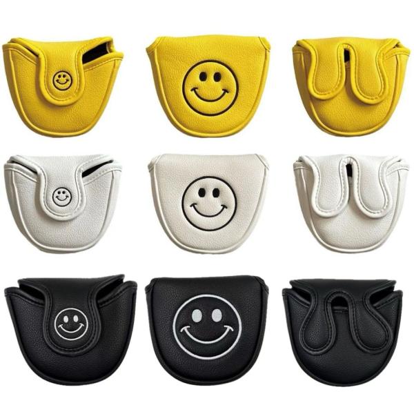 可愛いニコちゃんデザイン、刺繍入り、磁石タイプ開閉マレット用、センターシャフト用、オデッセイ２ボール含む、多くのマレットタイプパター、テーラーメイド大型パターなどに装着可能商品内容：パターカバー　1個材質：高級PUレザーサイズ：約13×12...