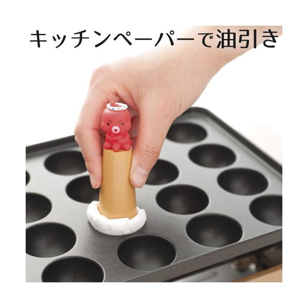 キッチンペーパーを挟んで使うから片付け簡単で、いつでも清潔！たこつぼ受け皿付き。■材質本体：ABS樹脂、かざり：塩化ビニル樹脂、留め具/受け皿：シリコーンゴム（ABS樹脂：耐熱温度80度、塩化ビニル：耐熱温度70度、シリコーンゴム：耐熱温度...