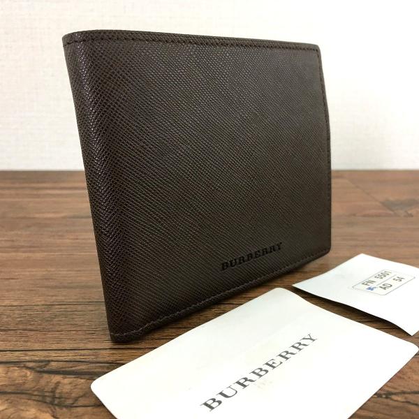 BURBERRY 送料込み！ 未使用品 二つ折り財布 ダークブラウン レザー  