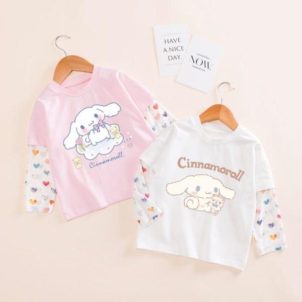 シナモン 子供 キッズ 長袖Tシャツ  春 秋 ホワイト ピンクジャージ コットンクルーネックトップス 快適でかわいい女の子の快適シャツ 春と秋のプレゼント