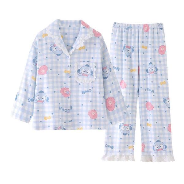 綿100% ハンギョドン パジャマ 大人  子供用  キッズ ルームウェア 2点セット前開 かわいい 長袖＋ズボン 女の子 長袖 かわいい ガールズ 春  秋