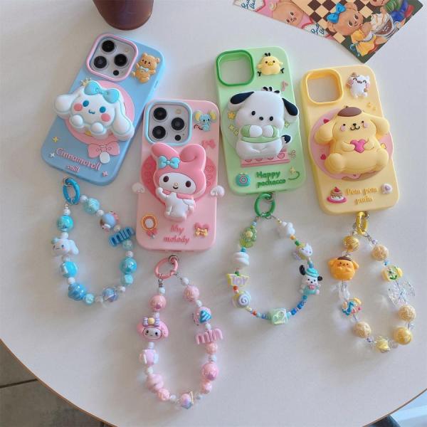 ストラップ付き ケース ポチャッコ 猫柄 マイメロ iphone16/15/13/ 可愛い 立体 人気 iphone14かわいい アニメ キャラクター iPhone 11 携帯ストラップ