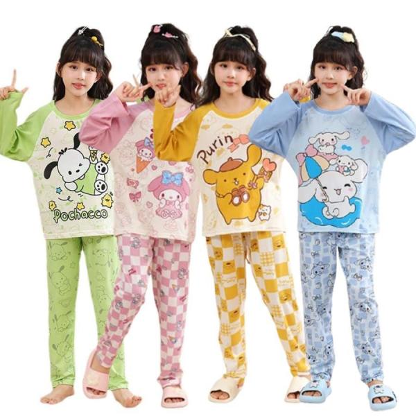 綿 クロミ風 ポチャッコ ガールズ パジャマ ルームウェア 2点セット エアコン服（長袖＋ズボン）シナモン マイメロ キッズ パジャマ 子供用  かわいい