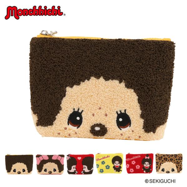 モンチッチ ポーチ サガラ刺繍 ビッグフェイスポーチ レディース Monchhichi｜化粧ポーチ 小物入れ キャラクター