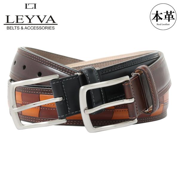 レイバ ベルト メンズ 405 LEYVA 本革 レザー ピン式 : サックスバー