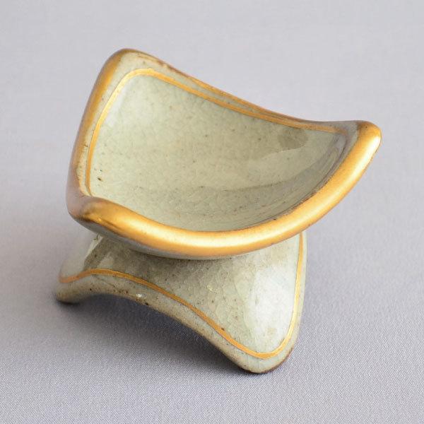 茶道具 蓋置 色絵三方蓋置 城岳窯 橋本城岳造 ディスカウント 茶道具