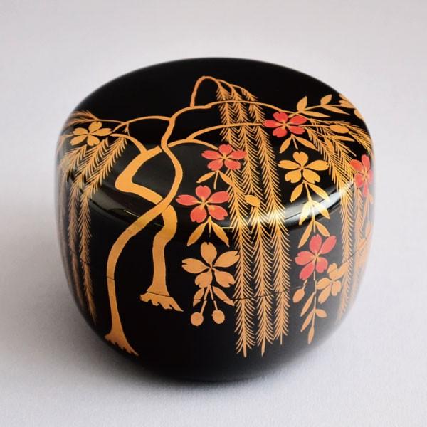 茶道具 棗 筑城筑良作 柳桜蒔絵 大平棗 木製・本漆塗・切合口 茶道具 棗 筑城筑良作 柳桜蒔絵 大平棗 木製・本漆塗・切合口