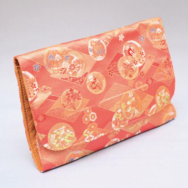 数寄屋袋 茶道具 はんなりバッグ(正絹) 朱地七宝花丸紋 背面ファスナー